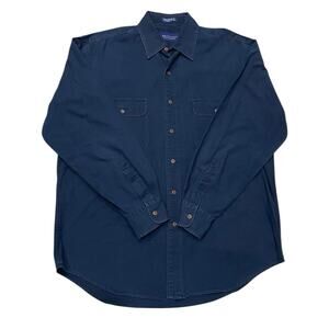 Vintage Britches Shirt Mens L Large 100% Cotton Button Up Blue 90s Canvas